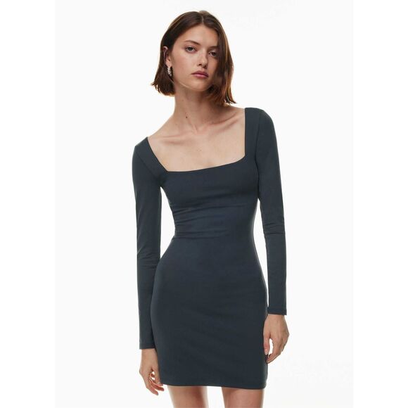ARITZIA Babaton CONTOUR ANTHRACITE LONG SLEEVE SQUARE NECK MINI DRESS size S - Picture 1 of 9